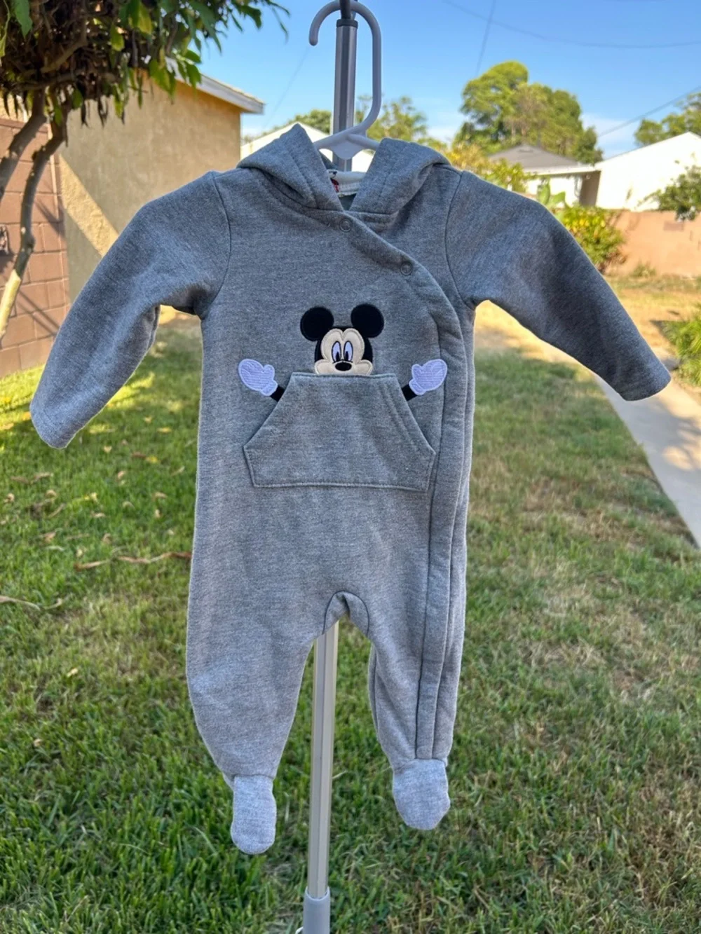 Disney Gray Mickey Mouse Hooded Footed One-Piece